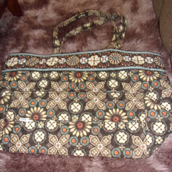Vera Bradley Handbags - Vera Bradley Large  Tote Brown Tan Orange Blue Paisley Travel Shopping Bag